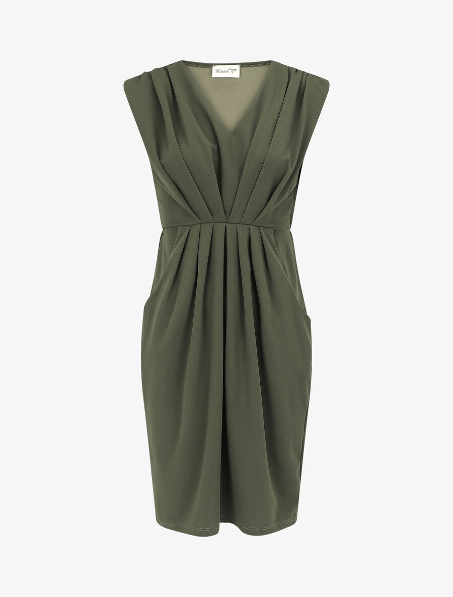 Robe droite effet drapé à col V - Kaki - 5