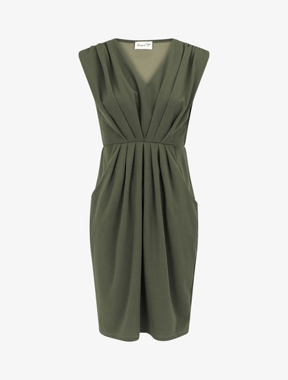 Robe droite effet drapé à col V - Kaki - 5