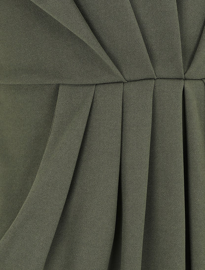 Robe droite effet drapé à col V - Kaki - 3
