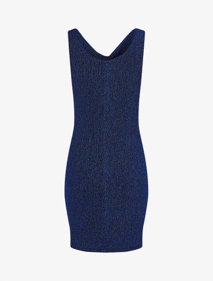 Robe moulante pailletée à col bénitier - Bleu - 2
