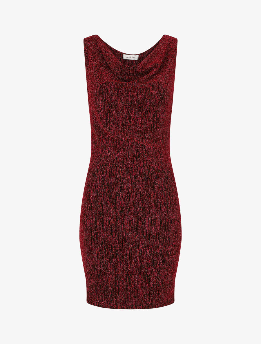 Robe moulante pailletée à col bénitier - Rouge - 4
