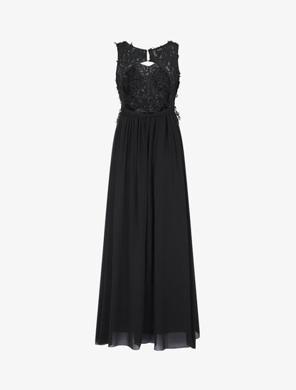 Robe longue à bustier en dentelle et dos nu - Noir - 2