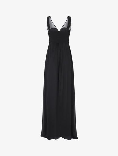 Robe longue à décolleté plissé - Noir - 2