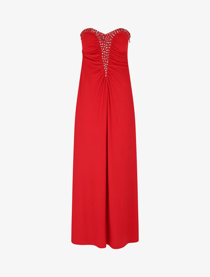 Robe bustier évasée incrustée de pierres - Rouge - 1