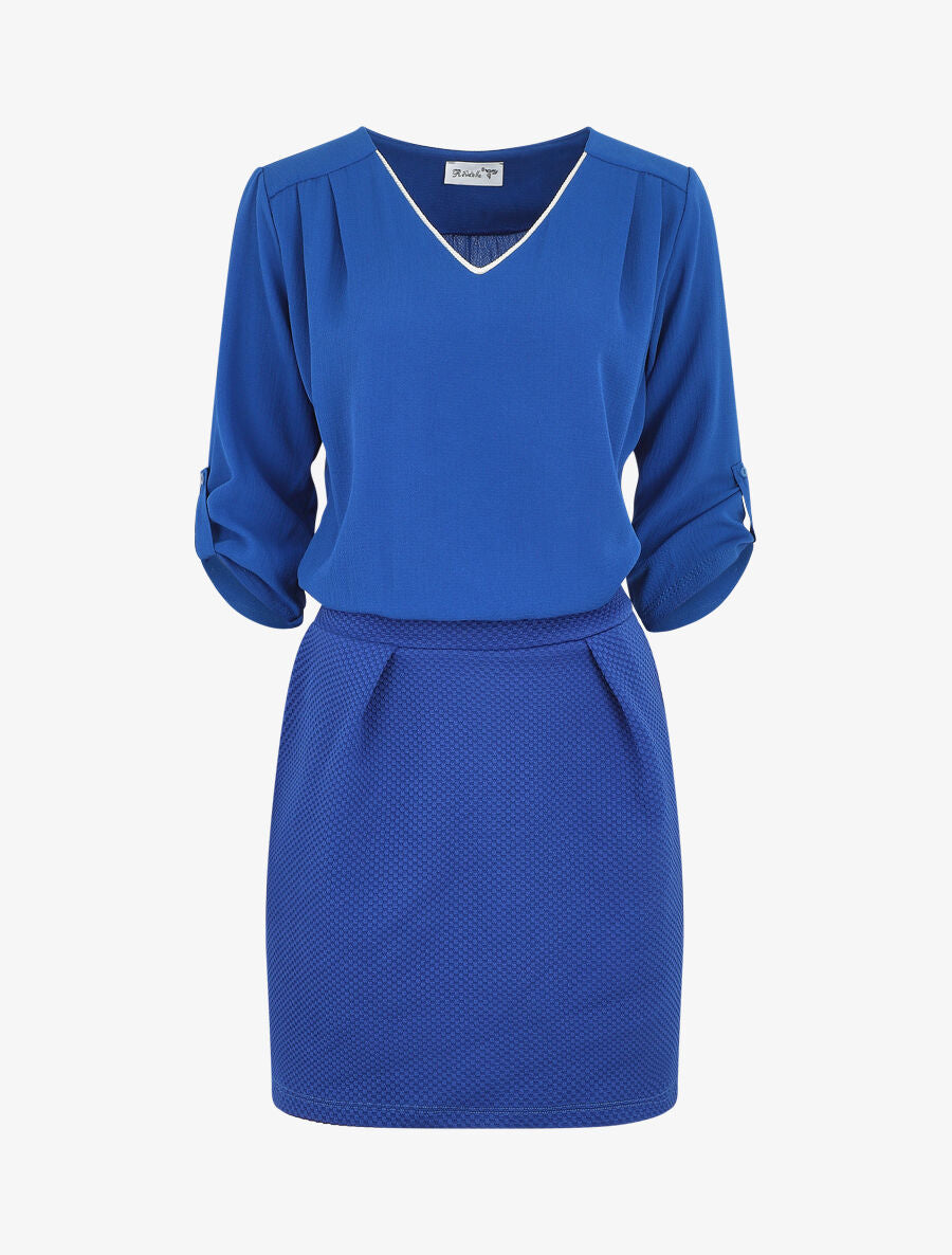 Robe droite bi-matière - Bleu roi - 1