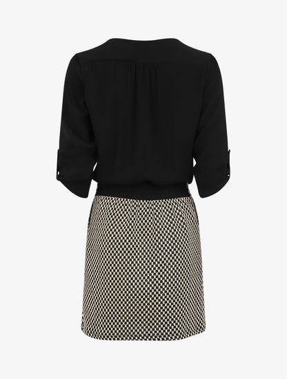 Robe droite à motif damier - Noir/beige - 2