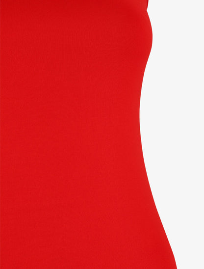 Robe mi-longue strech uni - Rouge - 3