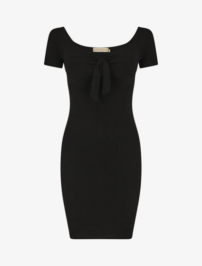 Robe bustier côtélé à col bardot - Noir - 4