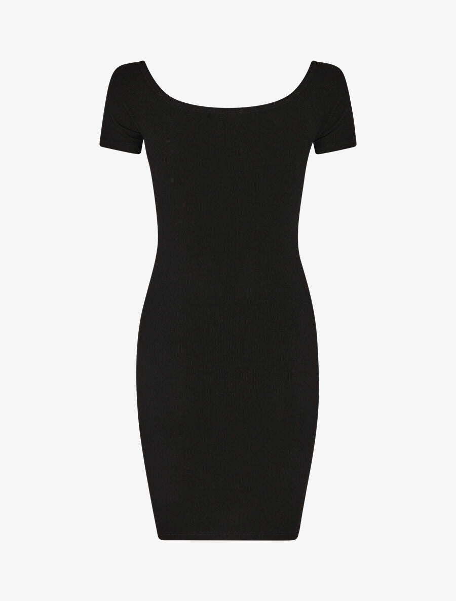 Robe bustier côtélé à col bardot - Noir - 2