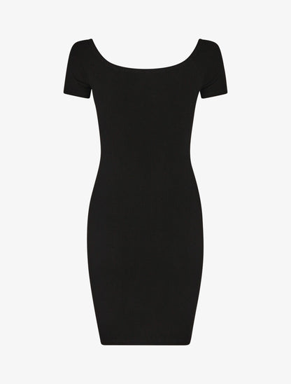 Robe bustier côtélé à col bardot - Noir - 2