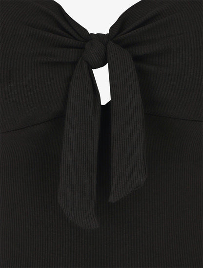 Robe bustier côtélé à col bardot - Noir - 3