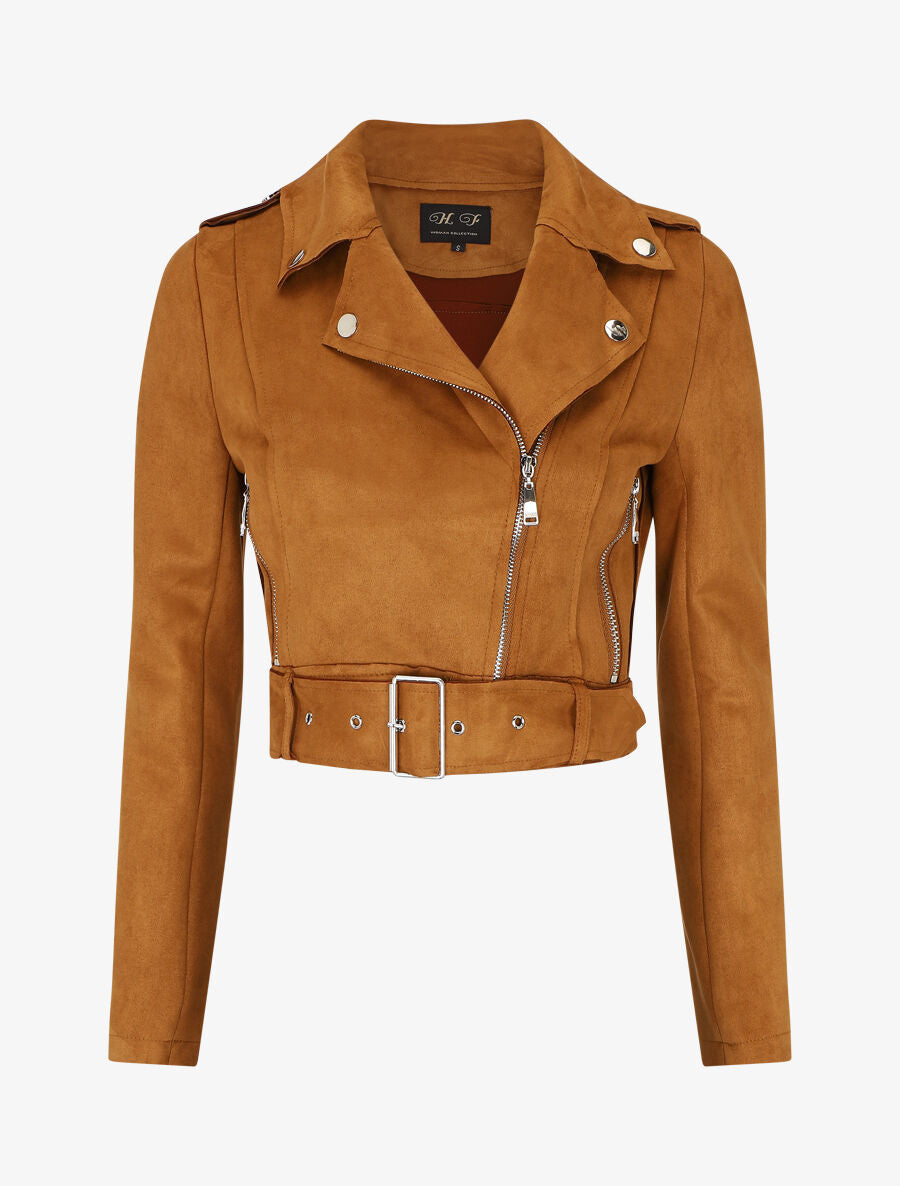 Veste courte en suédine style perfecto - Camel - 5
