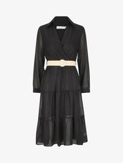 Robe unie à fines rayures irisées - Noir - 1