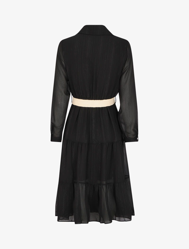 Robe unie à fines rayures irisées - Noir - 2
