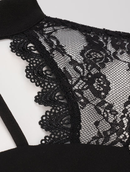 Body bi-matière à décolleté en coeur - Noir - 3