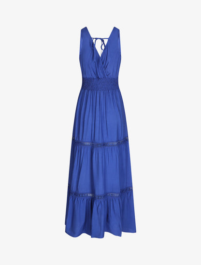 Robe longue unie à taille élastiquée - Bleu roi - 2