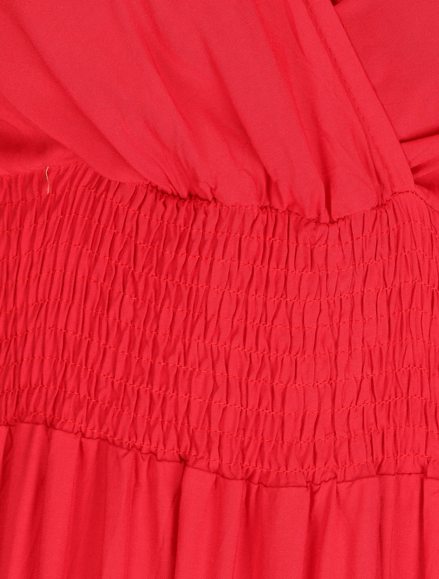 Robe longue unie à taille élastiquée - Rouge - 4