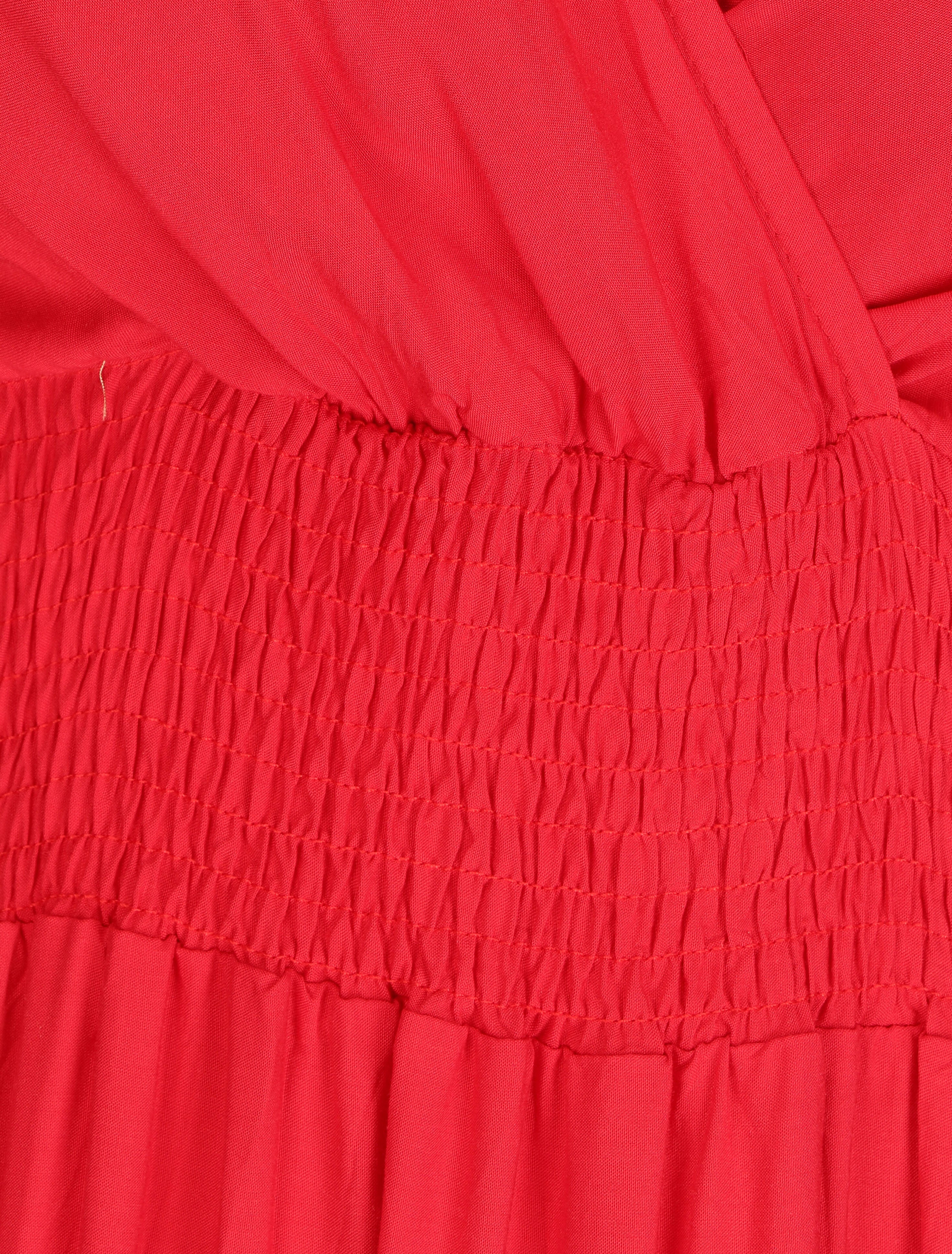 Robe longue unie à taille élastiquée - Rouge - 4