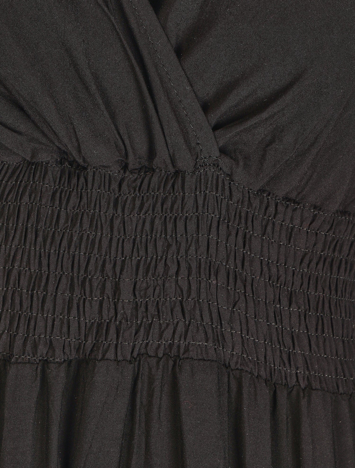 Robe longue unie à taille élastiquée - Noir - 3
