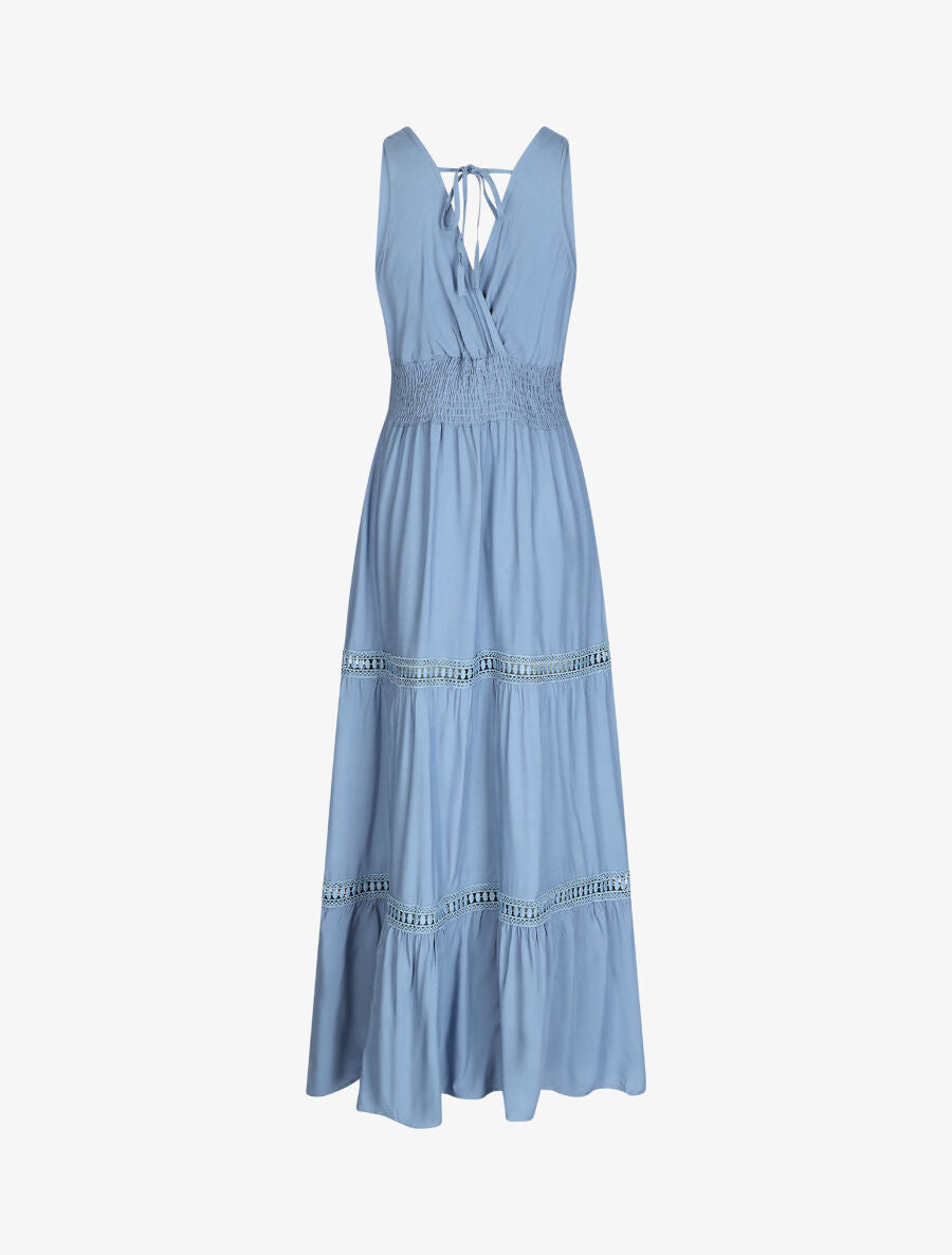 Robe longue unie à taille élastiquée - Bleu - 3