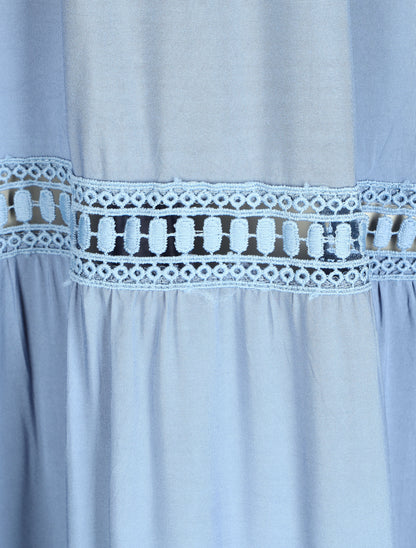 Robe longue unie à taille élastiquée - Bleu - 4
