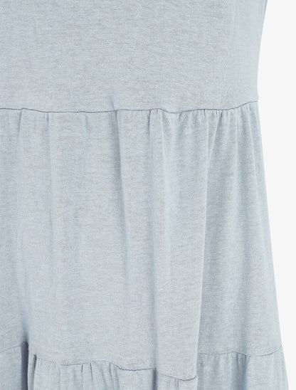 Robe longue à fines bretelles à nouer aux épaules - Bleu ciel - 3