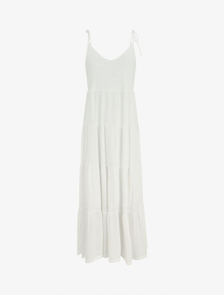 Robe longue à fines bretelles à nouer aux épaules - Blanc - 4