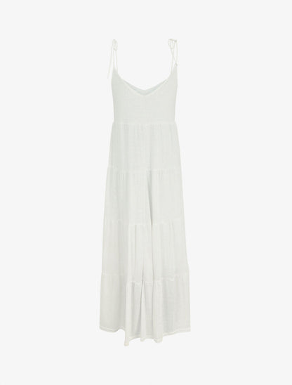Robe longue à fines bretelles à nouer aux épaules - Blanc - 2