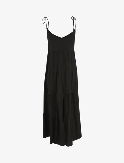 Robe longue à fines bretelles à nouer aux épaules - Noir - 2