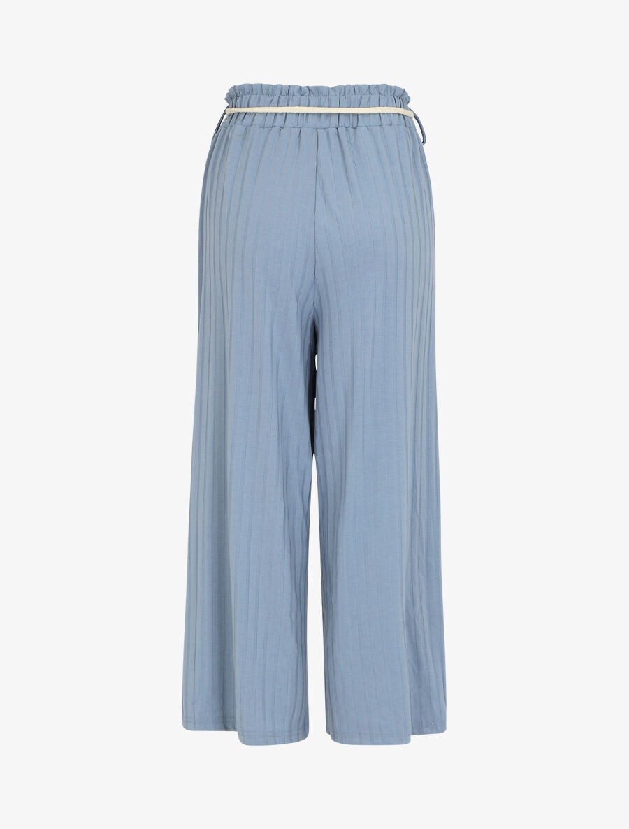 Pantalon côtelé taille haute coupe ample - Bleu - 2