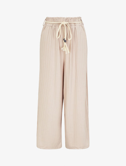 Pantalon côtelé taille haute coupe ample - Beige - 5