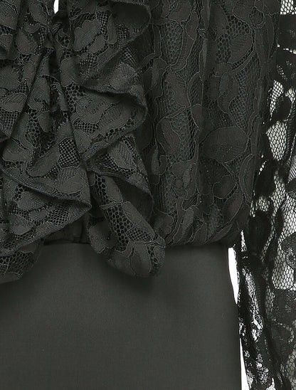 Body en dentelle à volants et décolleté plongeant - Noir - 3