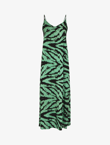 Robe longue à fines bretelles imprimé graphique - Vert - 1