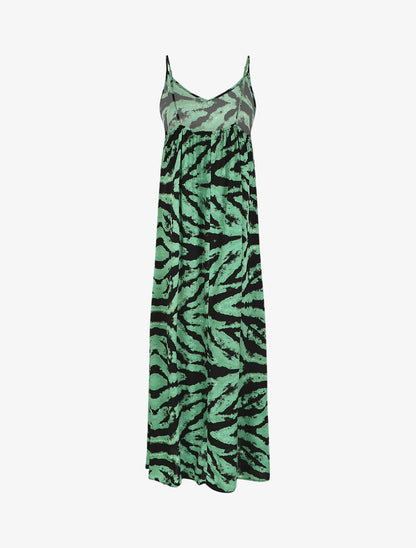 Robe longue à fines bretelles imprimé graphique - Vert - 2