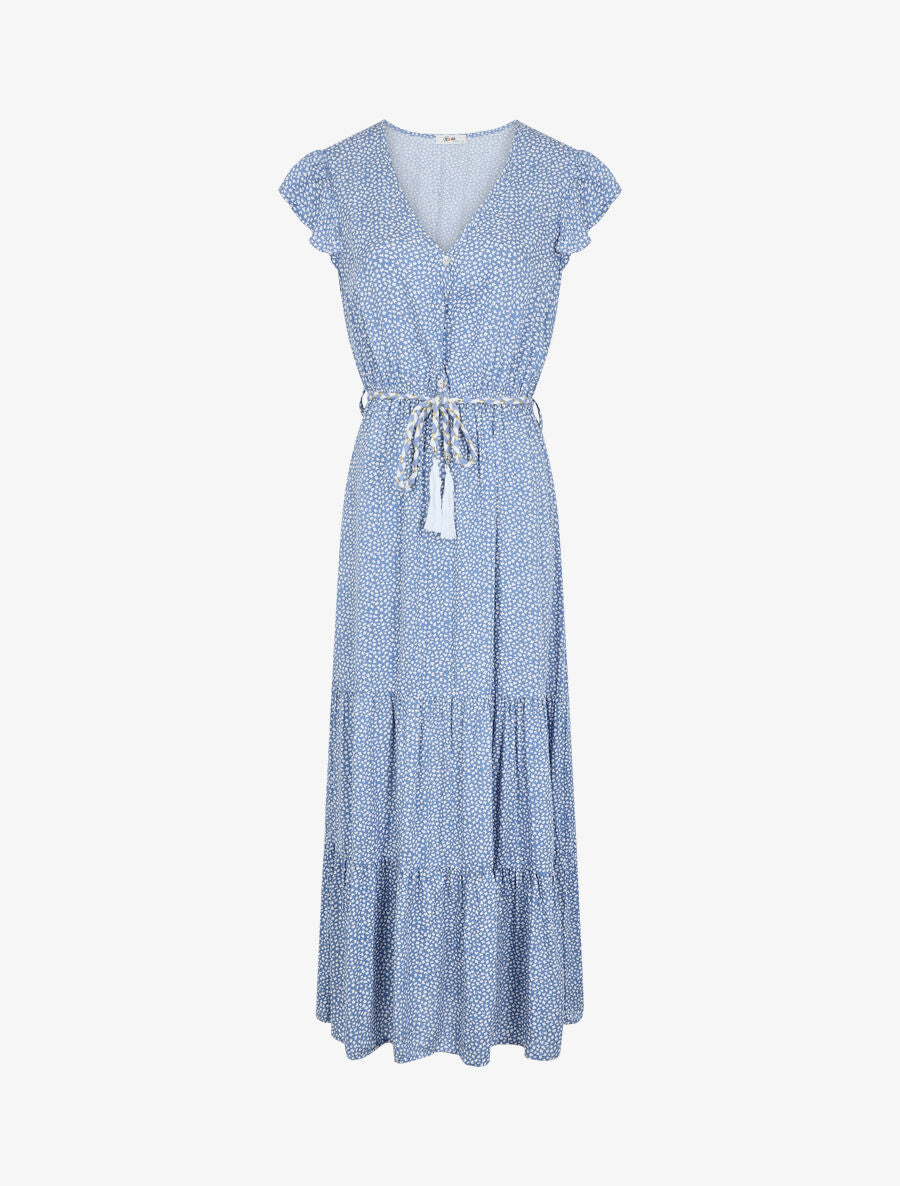 Robe longue à mancherons imprimé tulipe - Bleu clair - 5