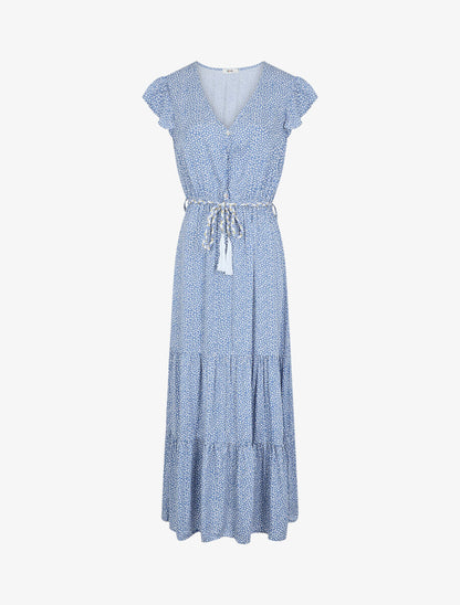 Robe longue à mancherons imprimé tulipe - Bleu clair - 5