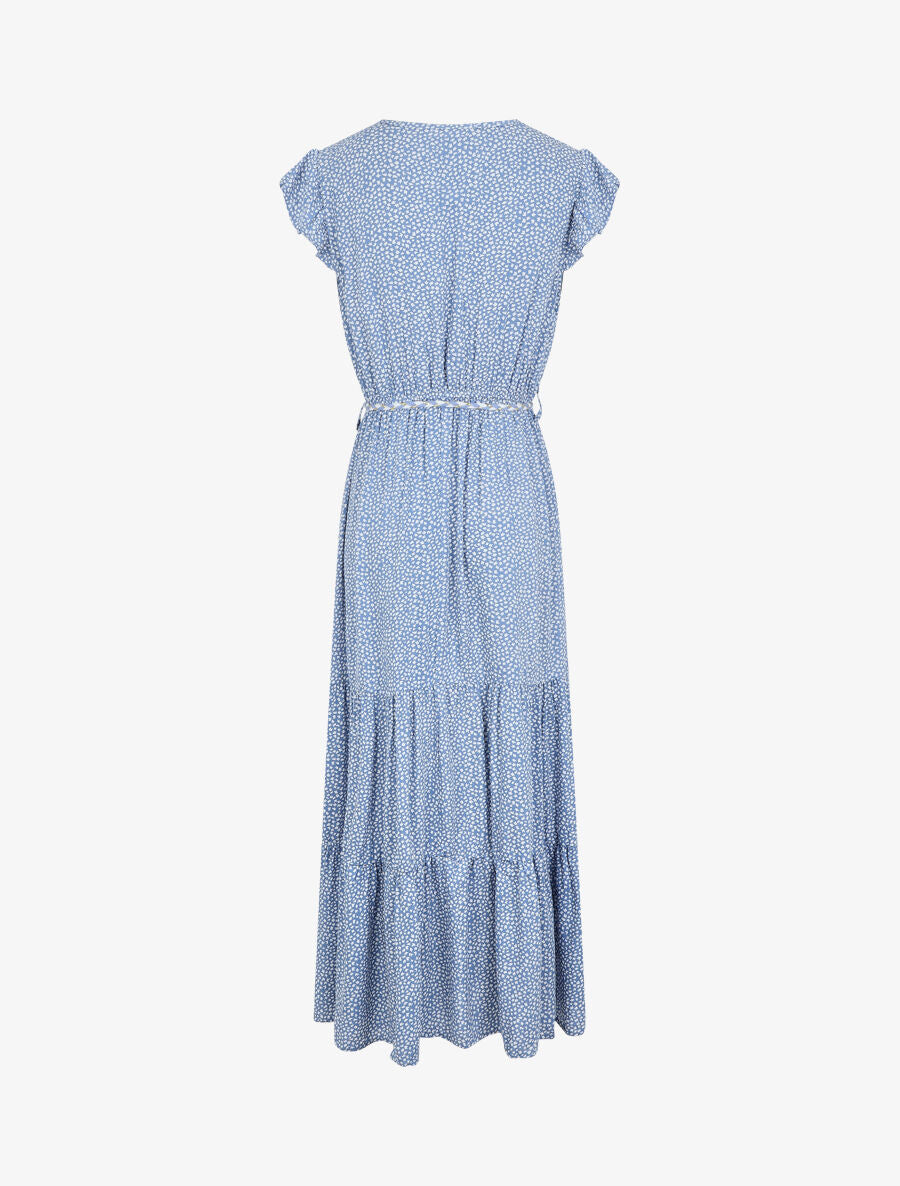 Robe longue à mancherons imprimé tulipe - Bleu clair - 2
