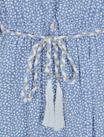 Robe longue à mancherons imprimé tulipe - Bleu clair - 3