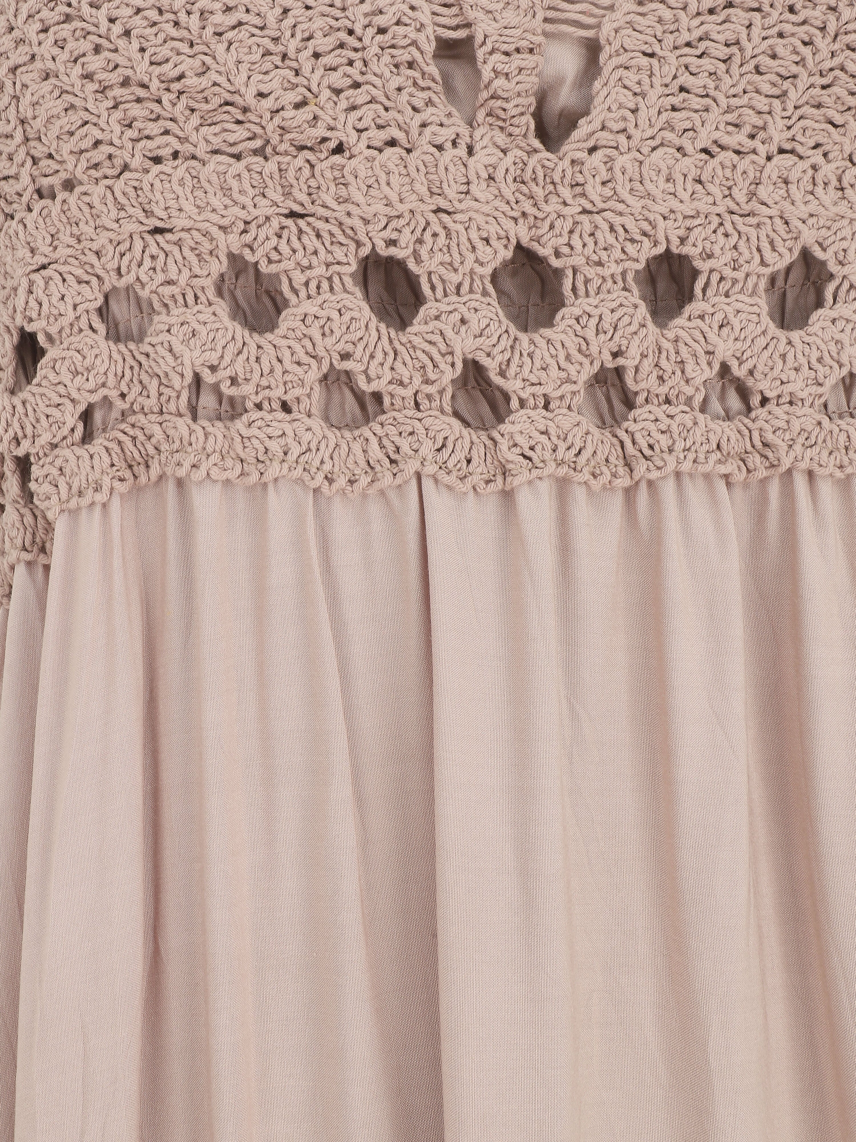 Robe longue dos-nu et broderies - Taupe - 4