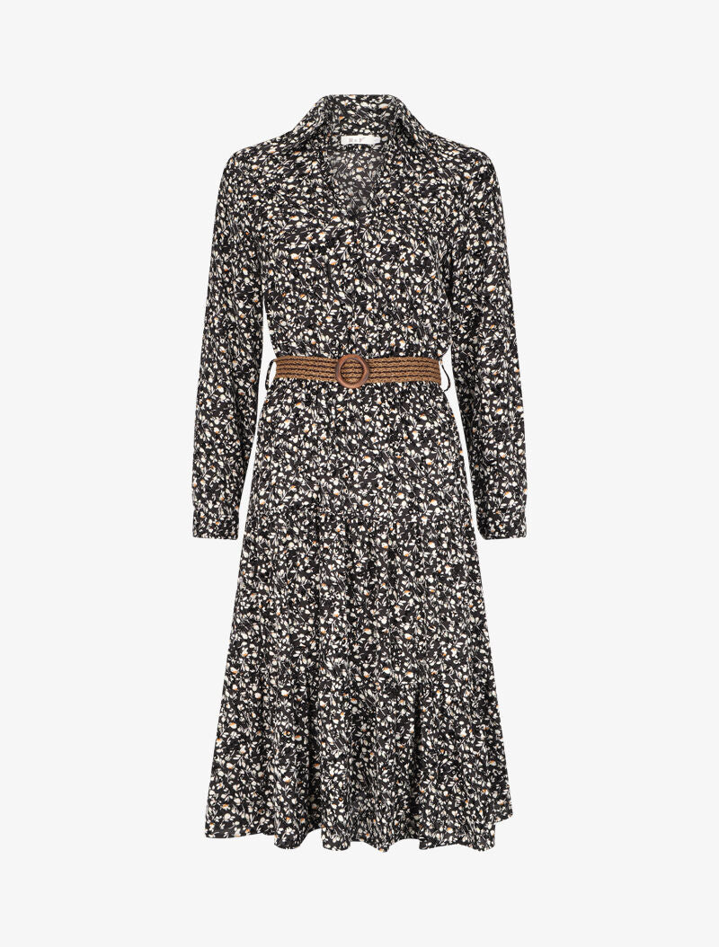 Robe à motif suédé fleuri en relief - Noir - 1