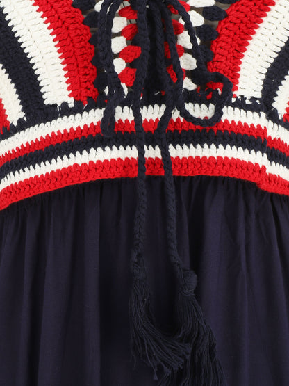 Robe longue à buste brodé - Marine - 4