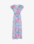 Robe longue fleurie à manches volantées - Bleu - 1