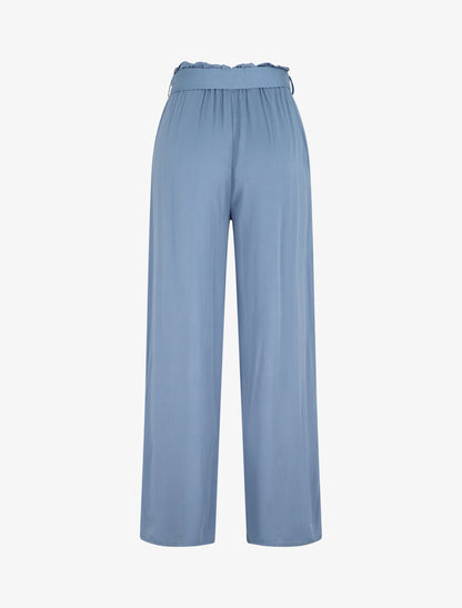 Pantalon droit uni taille haute élastiquée - Bleu - 2