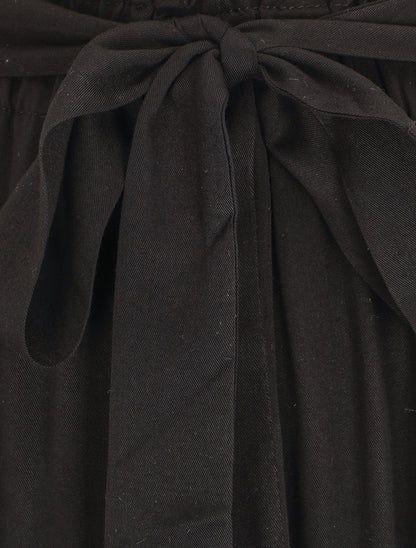 Pantalon droit uni taille haute élastiquée - Noir - 3