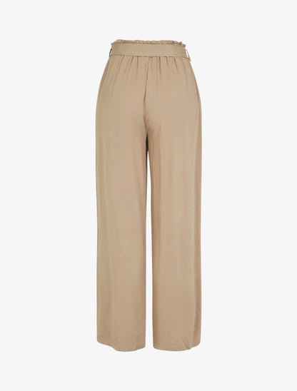 Pantalon droit uni taille haute élastiquée - Beige - 2