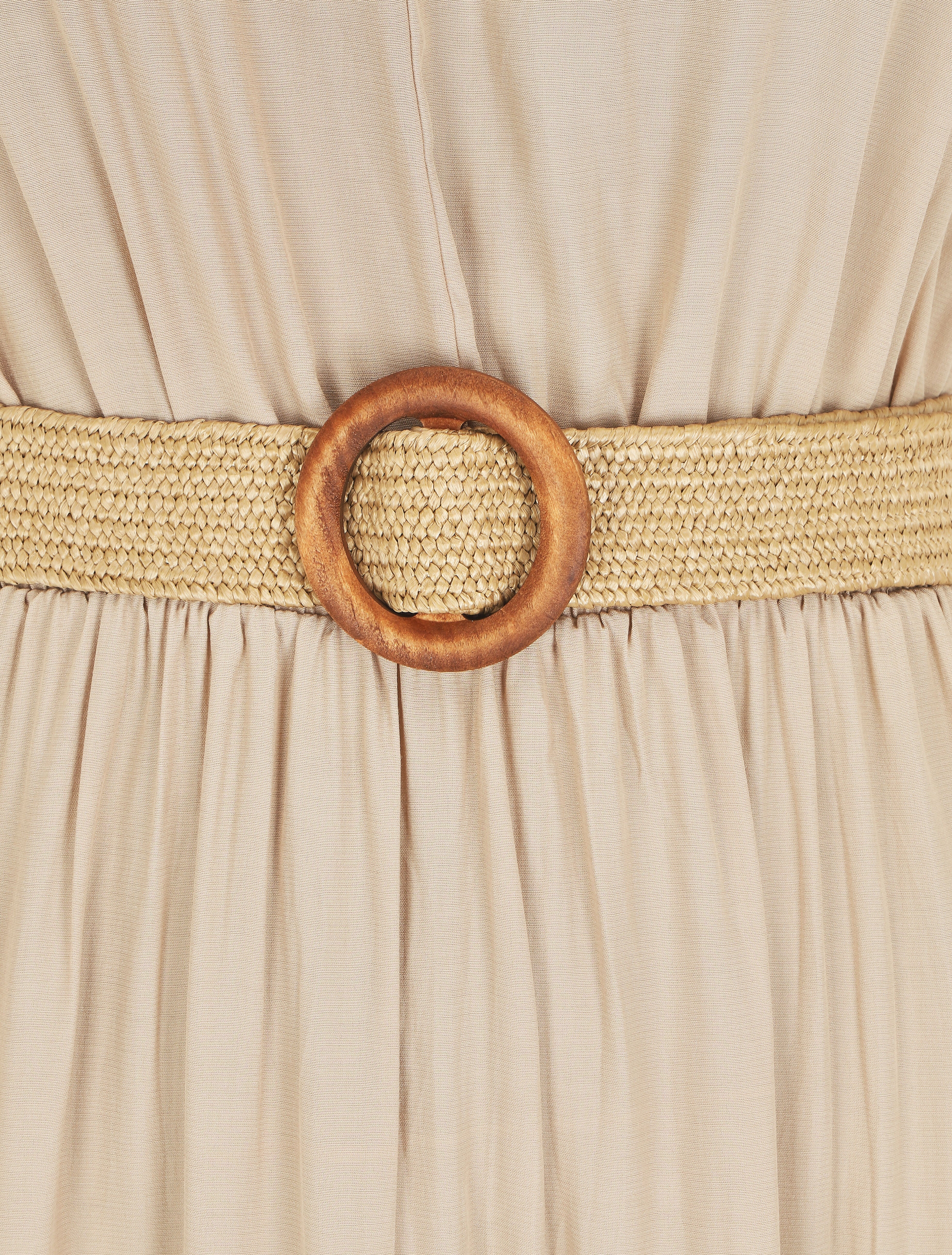 Robe longue unie à col tunisien - Beige - 3