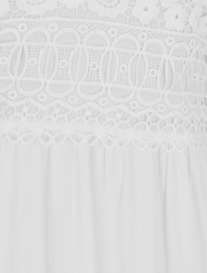 Robe longue à bretelles et col en dentelle - Blanc - 3
