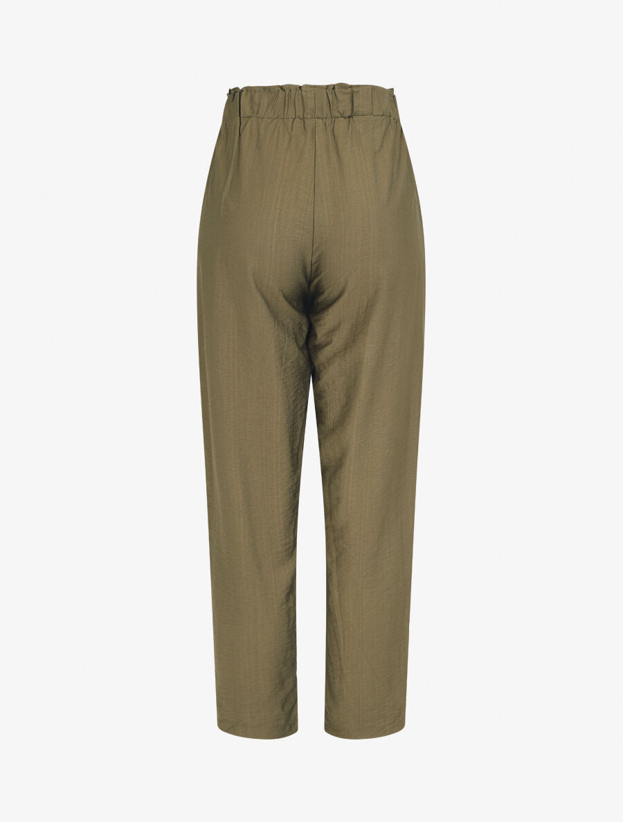 Pantalon droit fluide taille haute élastiquée - Kaki - 2