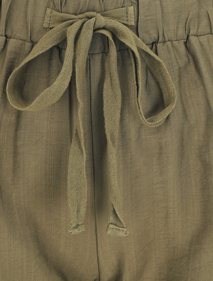 Pantalon droit fluide taille haute élastiquée - Kaki - 3