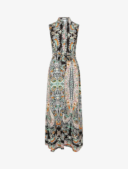 Robe longue sans manches imprimé fleurs stylisées - Noir - 5